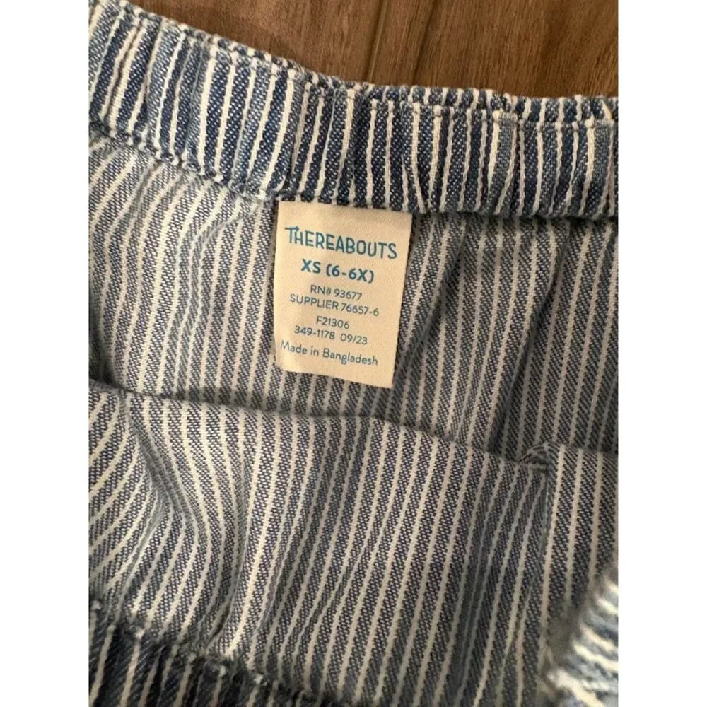 Thereabouts Girls Blue White Striped Cotton Dress Size XS 6-6X Short Sleeve
